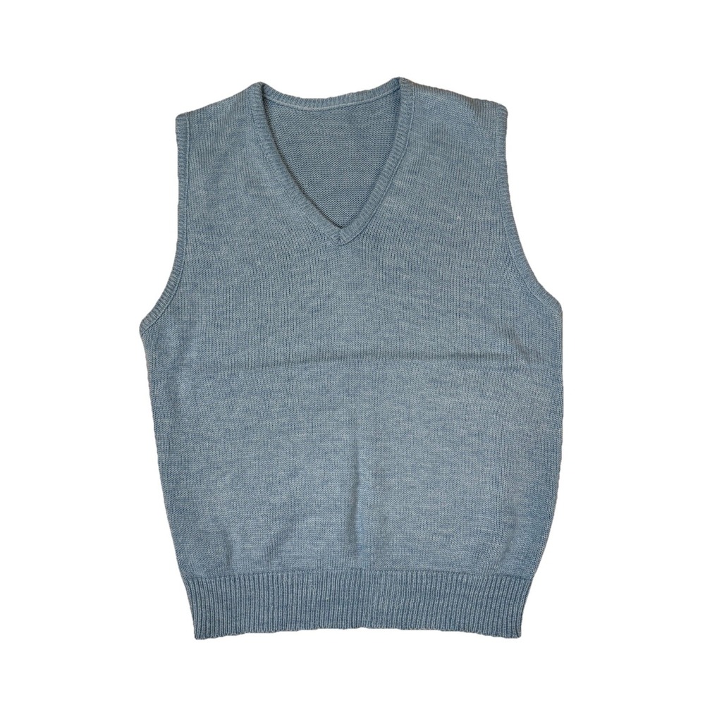 Vintage 70s 80s Men's Blue V-neck Sleeveless Sweater Vest Jumper Acrylic Medium